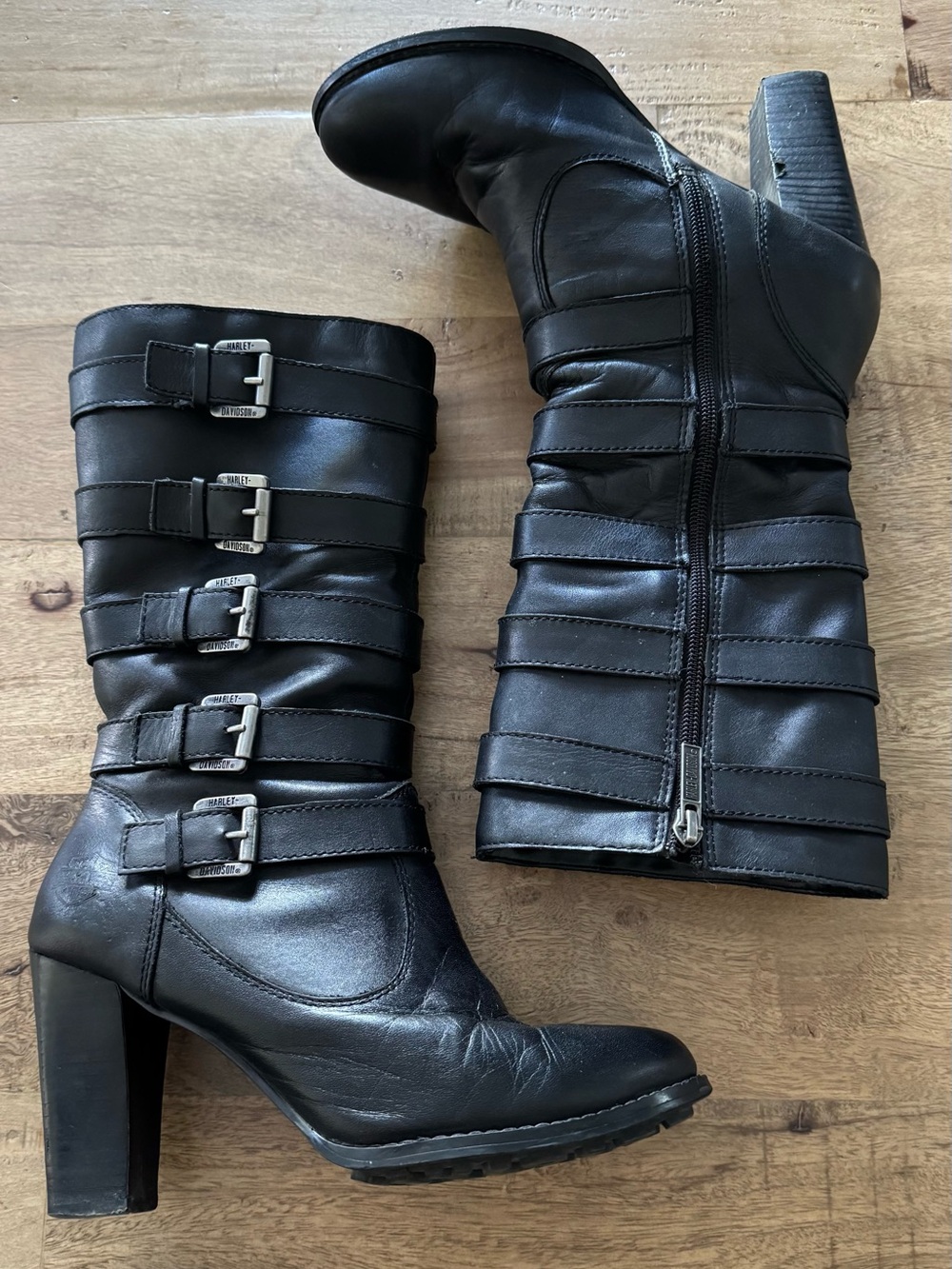 Harley-Davidson Bostwick Black leather heel 5 logo buckle biker goth boots 7.5